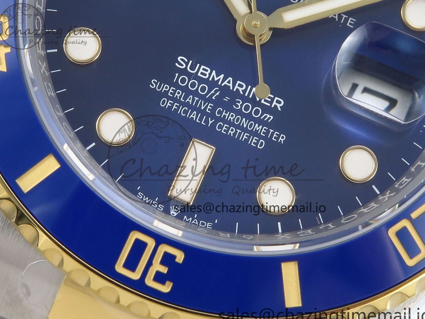 Best AAA Replica Sites Submariner YG Steel Bracelet 374 904L Dial 1:1 on Best Oyster Blue SH SS Edition Seasonal ARF SS YG 126613LB 0115